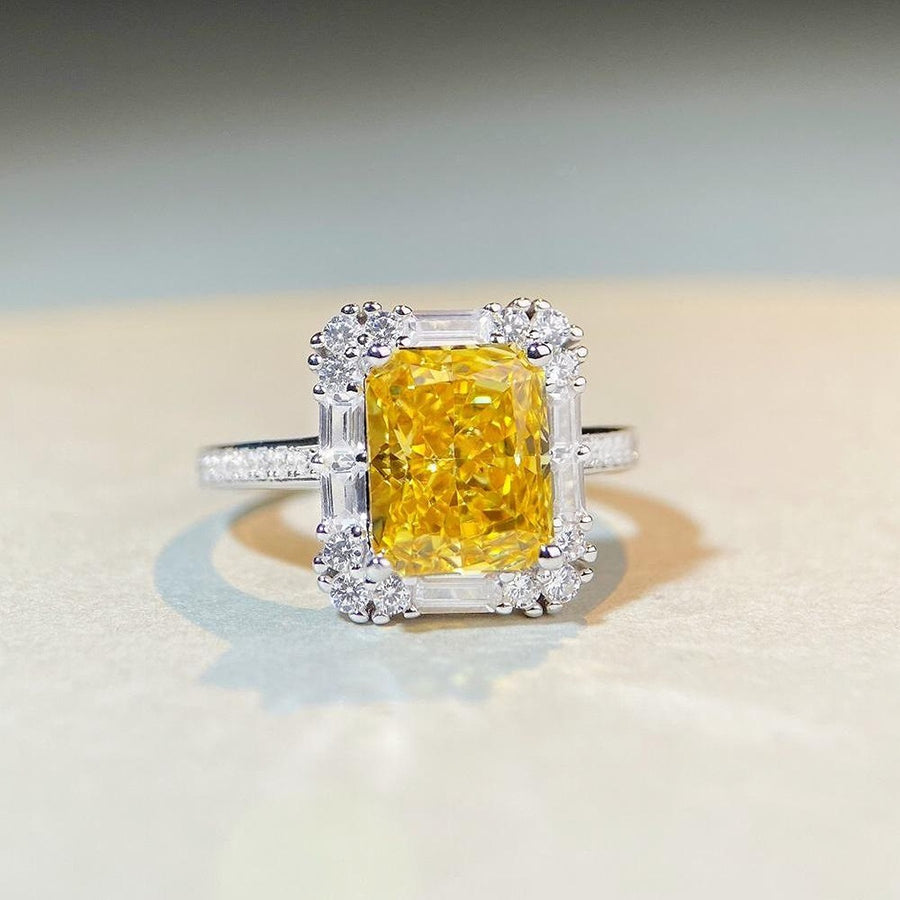 ring in Canary Yellow with geometric and zircon gemstone