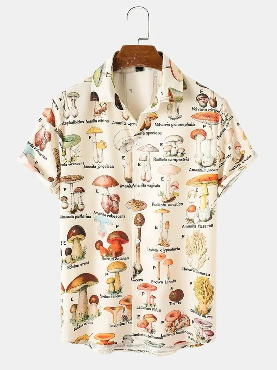 Pastel Yellow Men's Full Size Printed Button Up Shirt