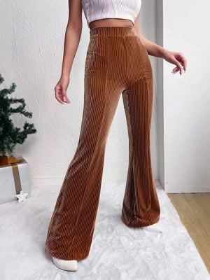 flare pants in camel featuring high-waisted and flared fit