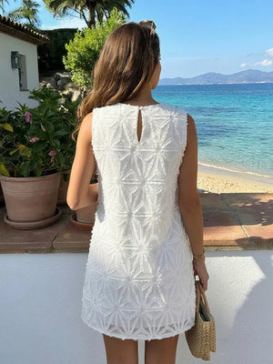 White with Textured Sleeveless Mini Dress in White