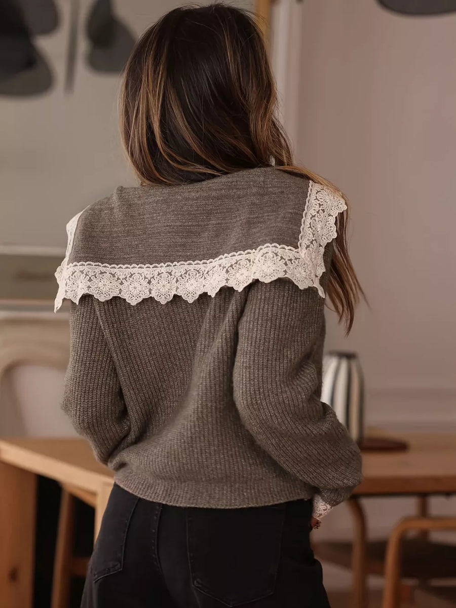 romantic cardigan in ash brown with collared