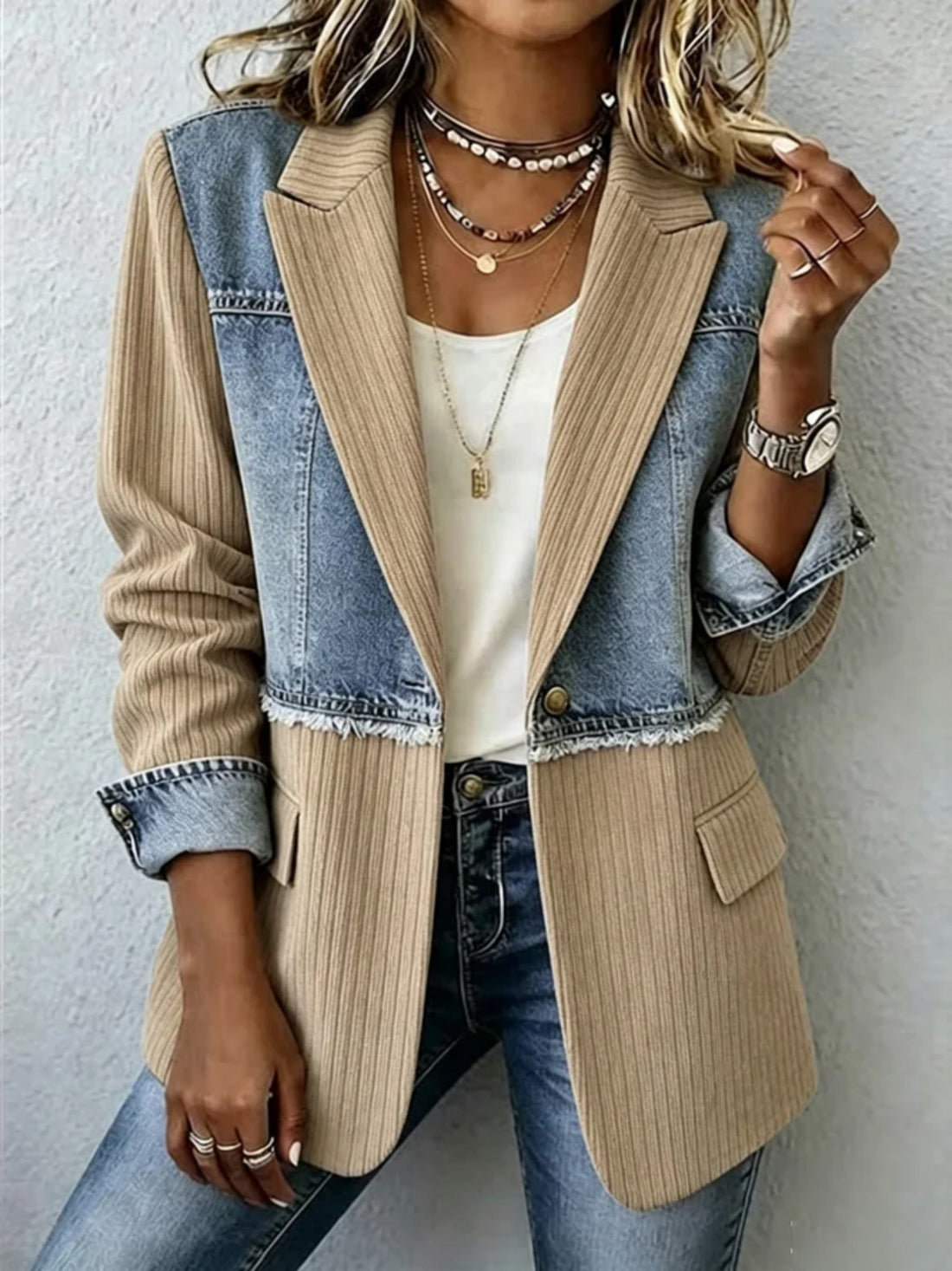 100% polyester Care instructions: Machine wash cold blazer in Tan with regular silhouette