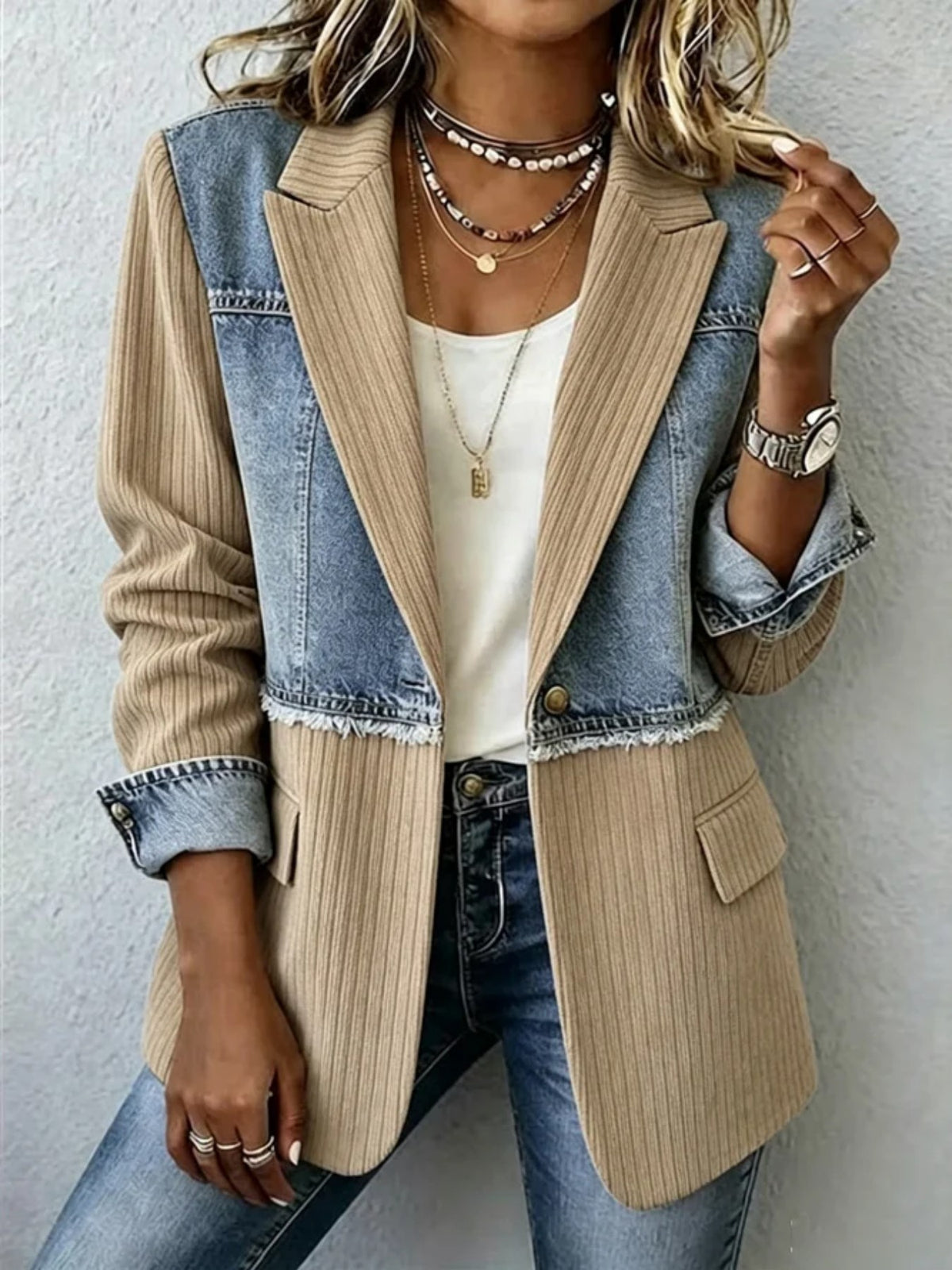 100% polyester Care instructions: Machine wash cold blazer in Tan with regular silhouette