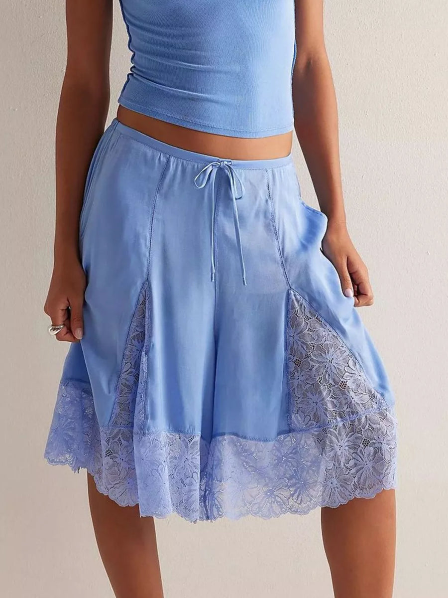 Lace Trimmed Relaxed Fit Shorts in Black, view 16