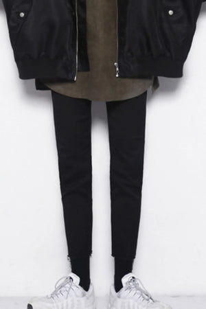 Men's dark skinny jeans with raw hem detail