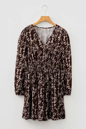 Ditsy Floral Print Split Neck Mini Dress option 7
