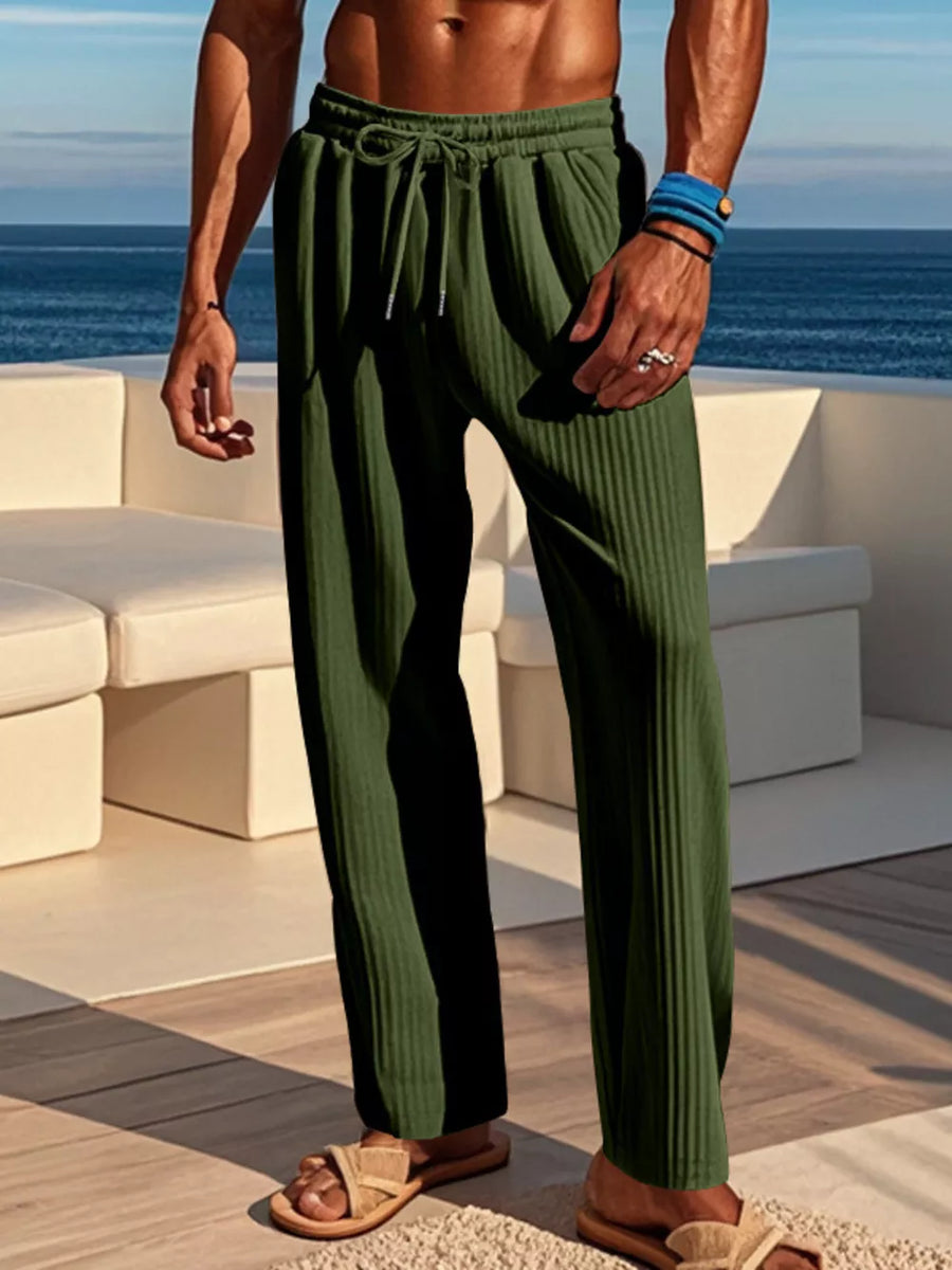 Khaki Men's Ribbed Knit Wide-leg Sweatpants Plus Size