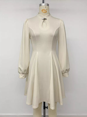 ivory mini dress with ruched and long sleeve