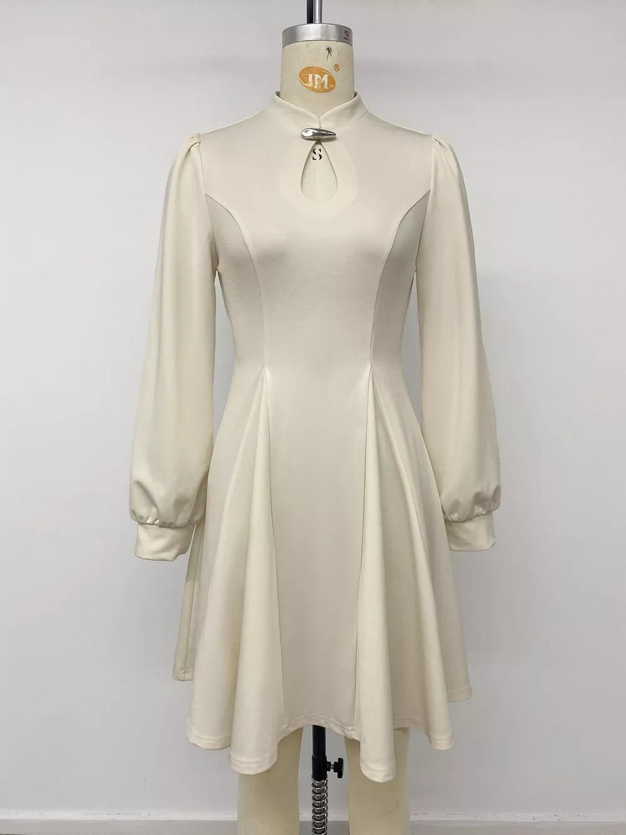 ivory mini dress with ruched and long sleeve