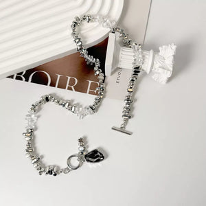 Black with Chunky Gemstone Pendant Necklace Alloy Resin