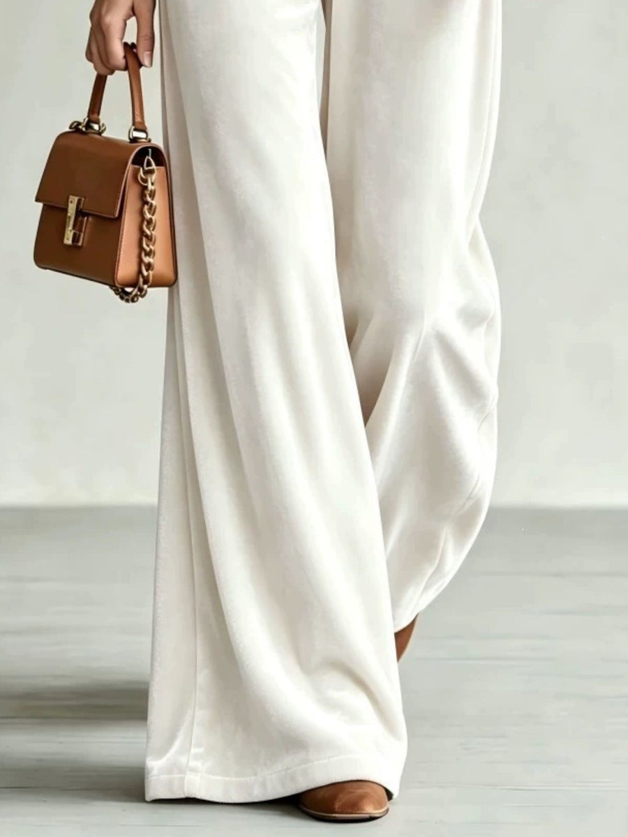 Pink wide-leg pants with full-length and drawstring
