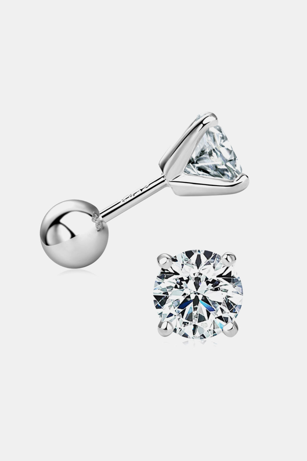 Sterling silver solitaire stud earrings with brilliant moissanite stones.