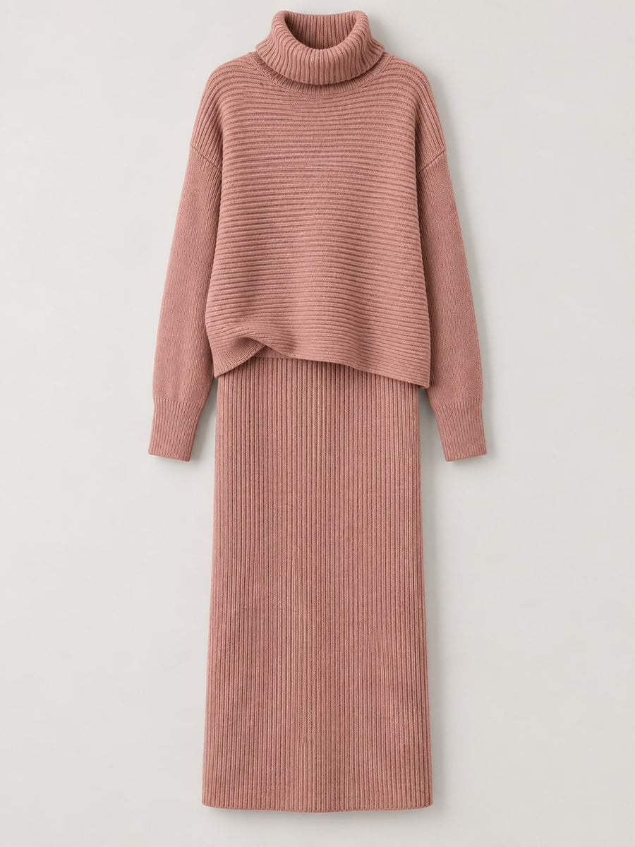 Pink relaxed sweater set with turtleneck