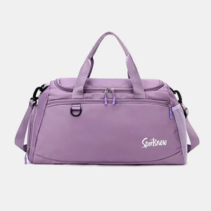 Sportsnew nylon duffle bag in Mauve with mesh pocket and dual handles.