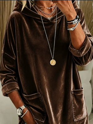 pullover hoodie in chocolate brown featuring pocketed and relaxed fit