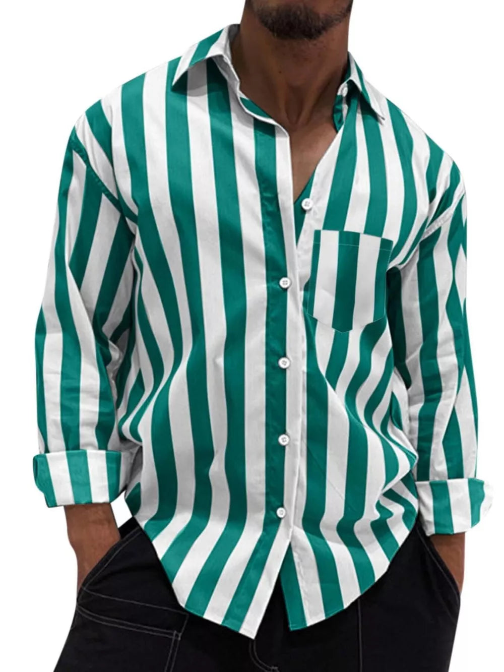 Men's Button Up Long Sleeve Shirt in Lime