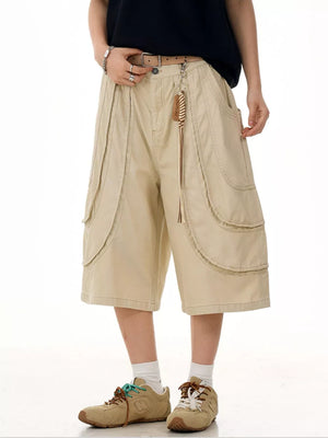Brown Men's Loose Fit Wide Leg Cargo Capris