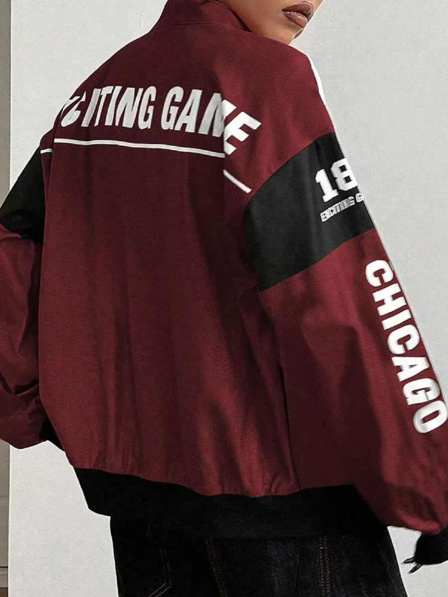 bomber jacket in red with zipper and waist-length