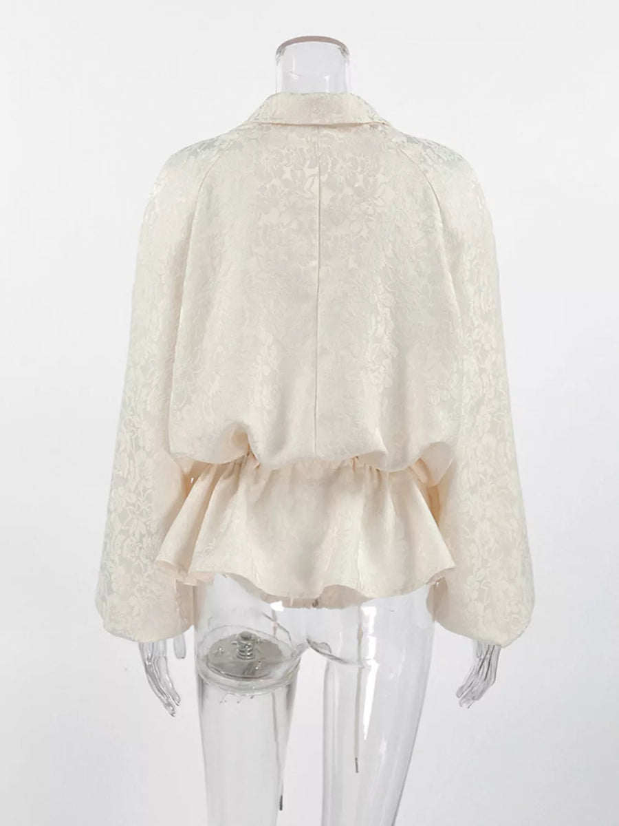 Jacquard Bomber Jacket With Drawstring Waist in Apricot, view 17