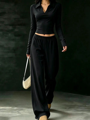 athleisure lounge set in Light Gray with collared
