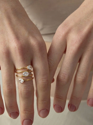Triple-Layer Oval Open 18K Gold-Plated Ring in clear with triple-layer