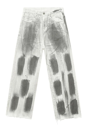 Light brushstroke denim jeans with wide leg and raw hem