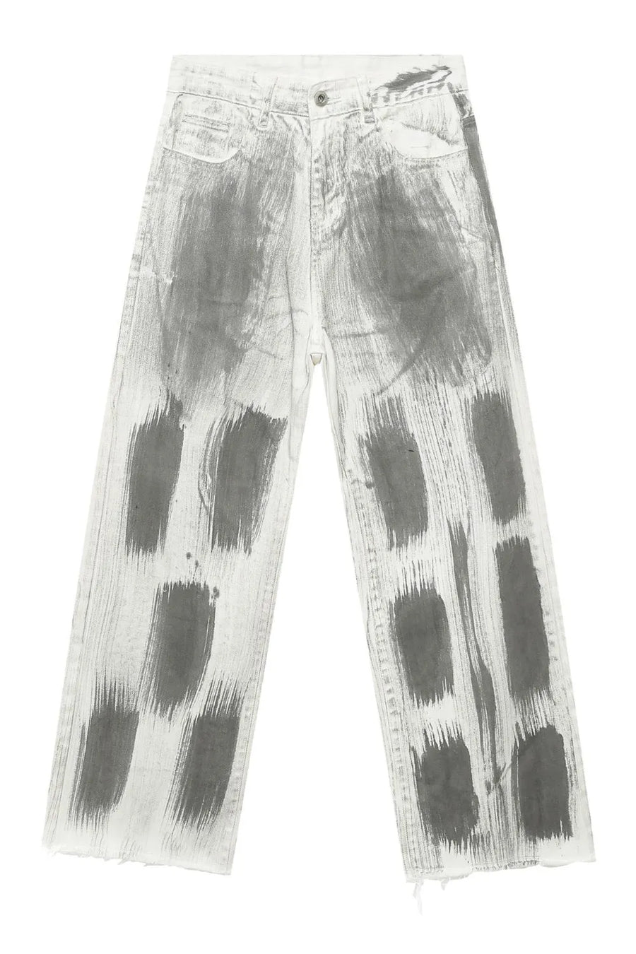 Light brushstroke denim jeans with wide leg and raw hem