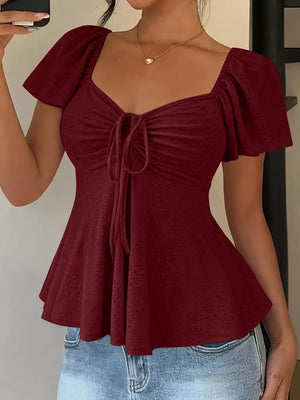 Sweetheart Neck Flutter Sleeve Top, view 19