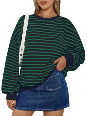 sweatshirt featuring striped in Navy Blue Green with 95% rayon, 5% elastane Care instructions: Machine wash cold texture
