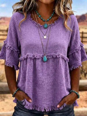 Aqua Blue relaxed blouse with round neck