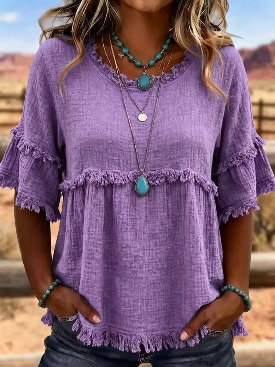Aqua Blue relaxed blouse with round neck