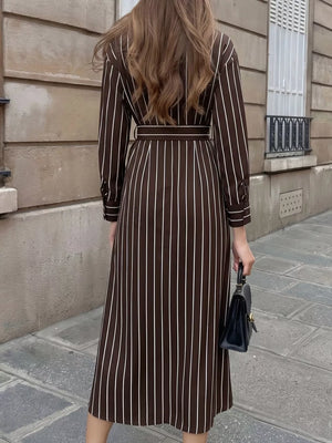 shirt dress in Brown with striped and buttoned