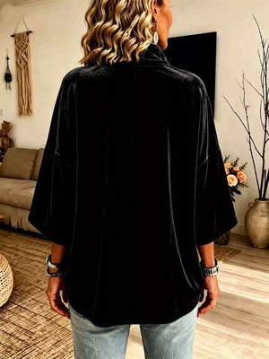 Full Size Velvet Quarter-zip Sweatshirt Plus Size in Dark Blue with zipper