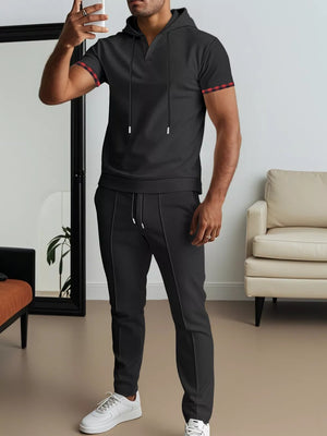 White Men's Casual Short-sleeve Hoodie And Pants Set