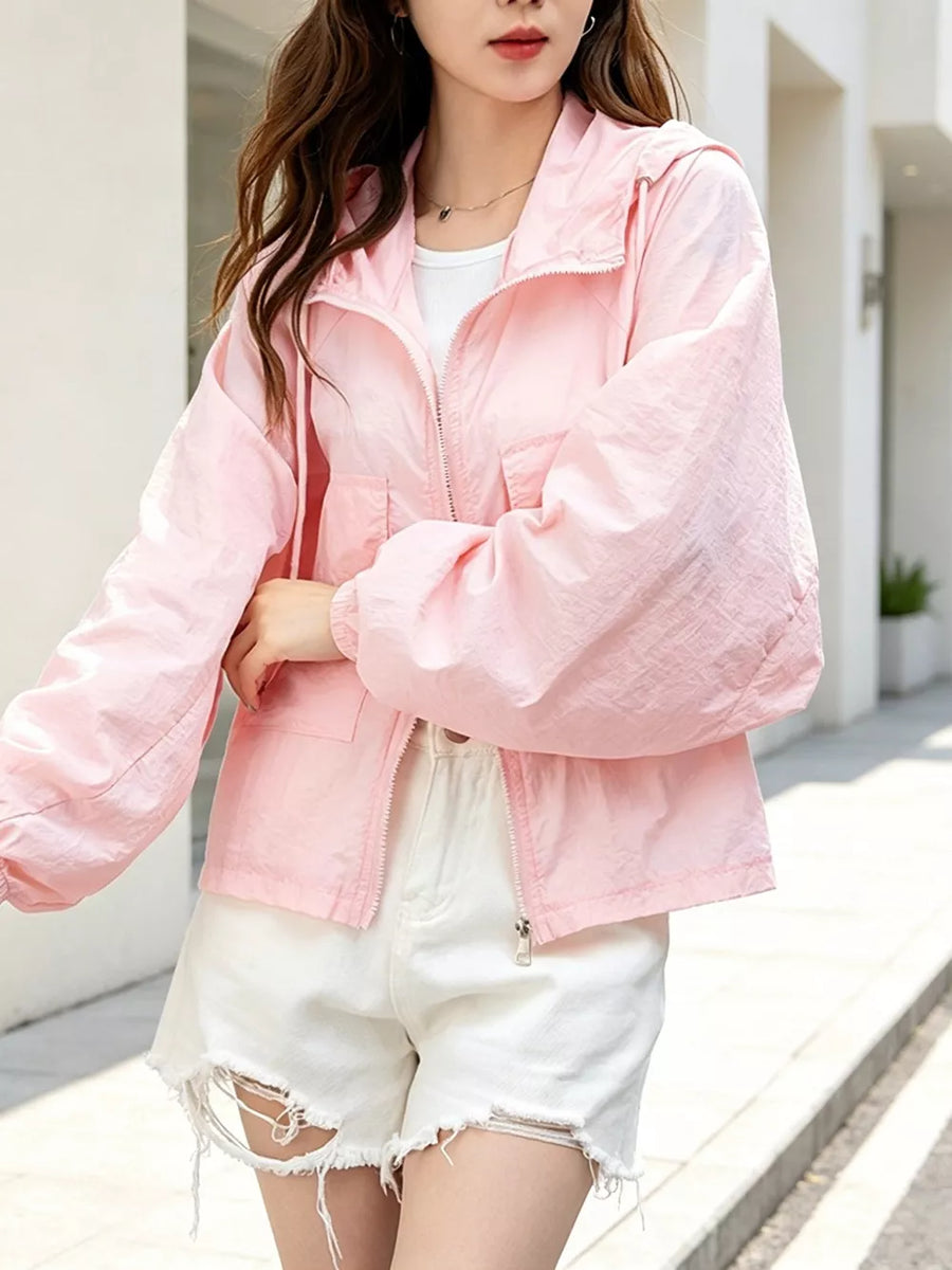 Gray with Lightweight Hooded Zip Up Jacket