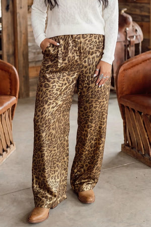 100% polyester Care instructions: Machine wash cold wide-leg pants in Leopard with flared silhouette