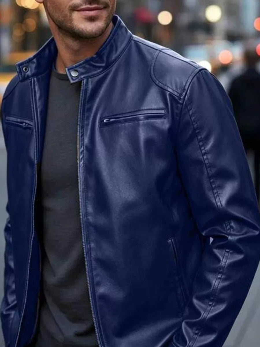 Men's Full Size Faux Leather Bomber Jacket, view 14