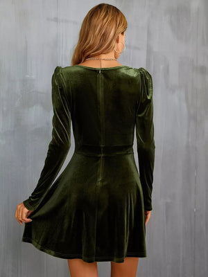 100% polyester Care instructions: Machine wash cold mini dress in Army Green with A-line silhouette