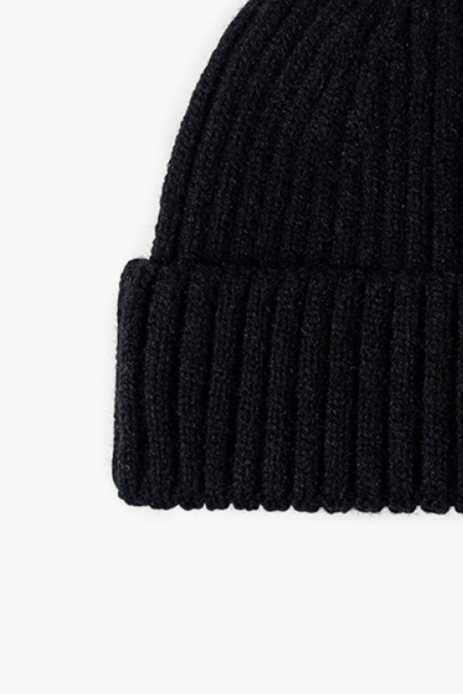 Black chunky ribbed knit beanie with a cuffed hem