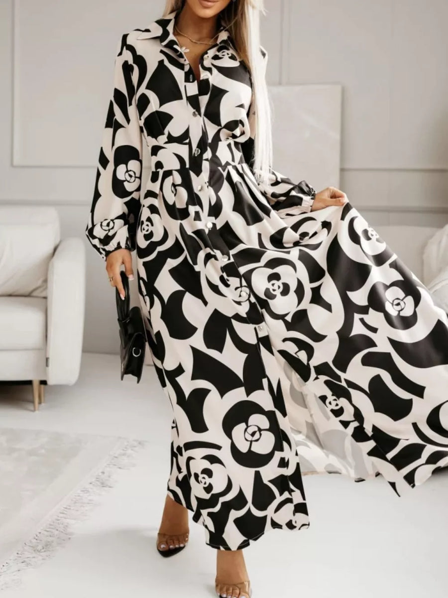 Black with Long Sleeve Maxi Shirt Dress