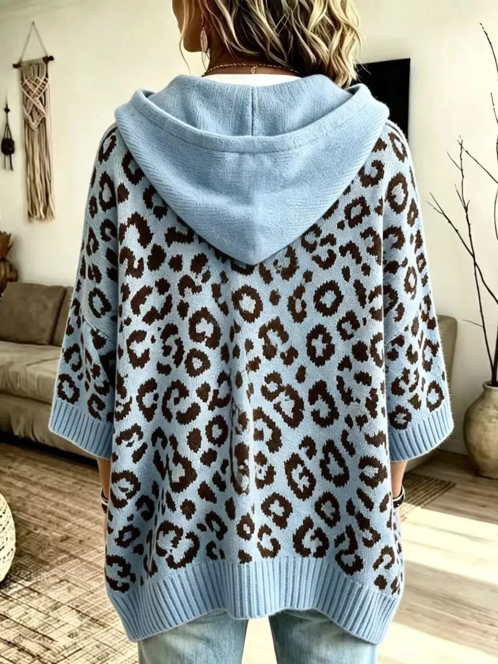 pullover hoodie in Purple with leopard and drawstring