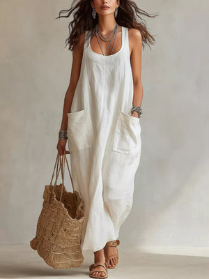 maxi dress in ivory featuring pocketed and loose fit