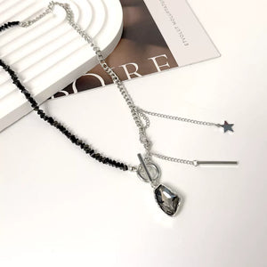 Black with Gothic Punk Star Charm Toggle Necklace in Black