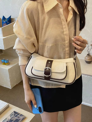 Vintage Buckle Detail Crossbody Bag in Off-white