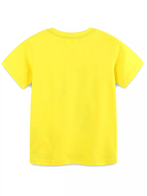 Kids yellow cotton crew neck t-shirt, short sleeves, casual style