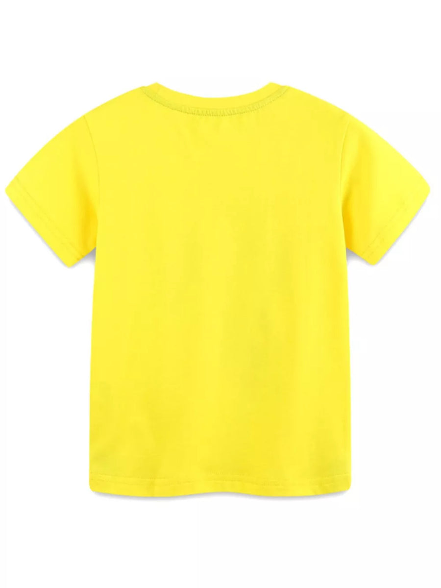 Kids yellow cotton crew neck t-shirt, short sleeves, casual style