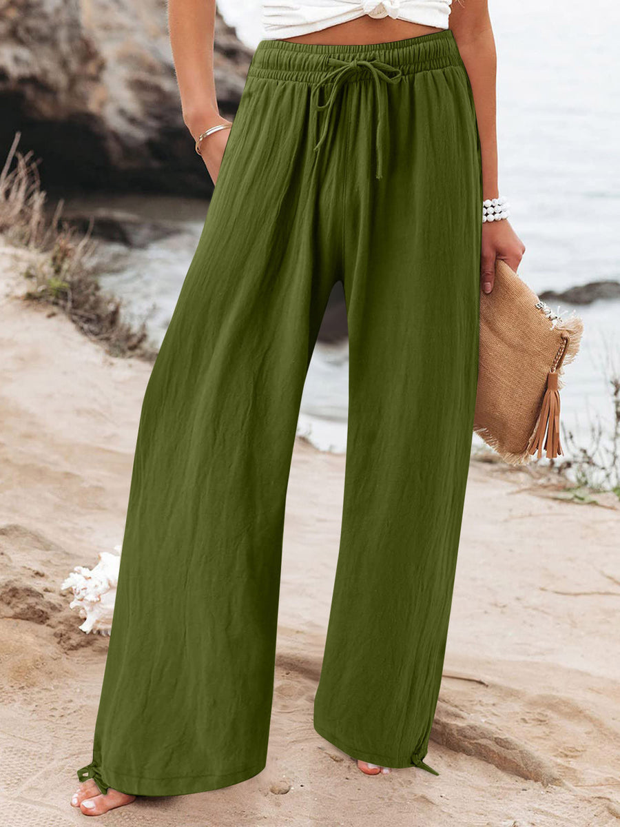 Fuchsia Full Size Drawstring Wide Leg Pants Plus Size