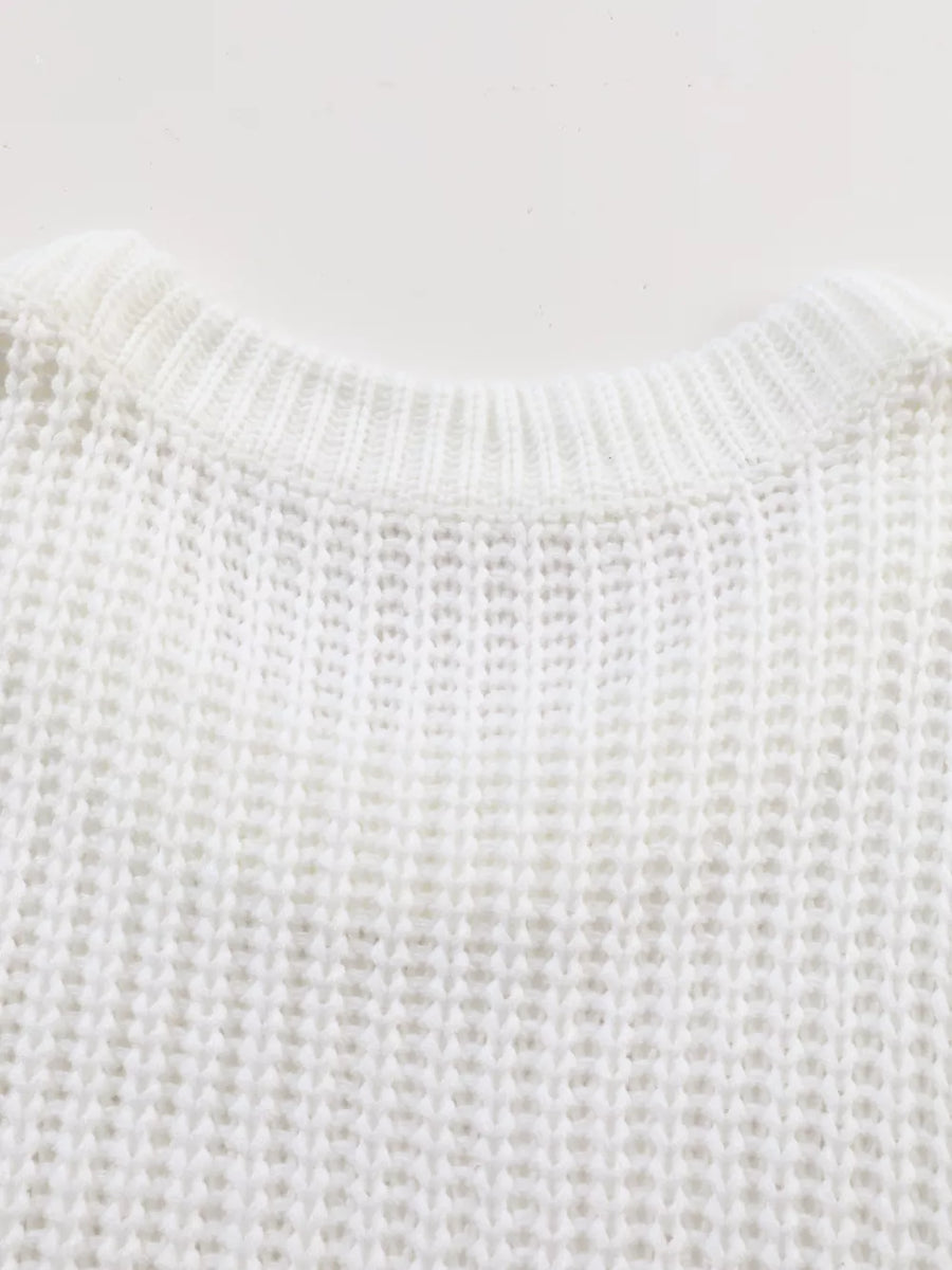Ribbed Knit Round Neck Chunky Sweater option 9