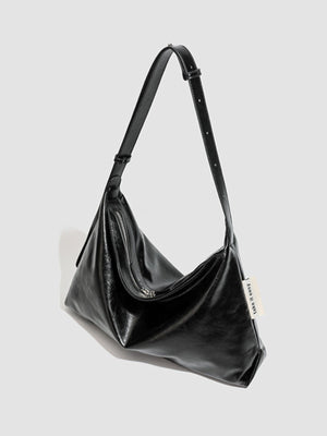 PU Leather Imported Size &amp shoulder bag in Black with slouchy silhouette