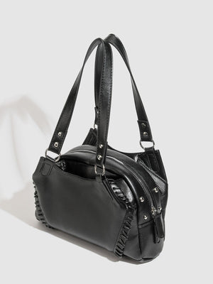 PU Leather Imported Size &amp shoulder bag in Black with boxy silhouette